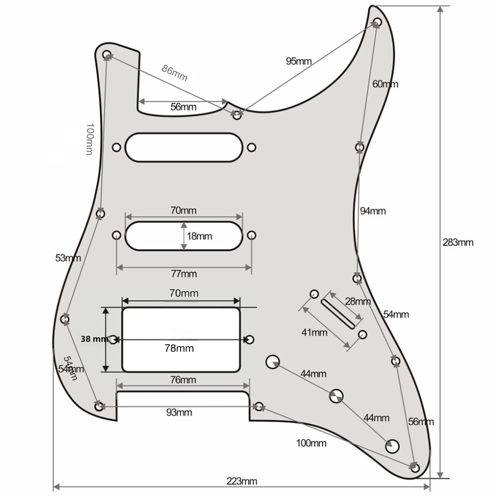 Pickguard Stratocaster Standard HSS 3-Ply (Black) - 3
