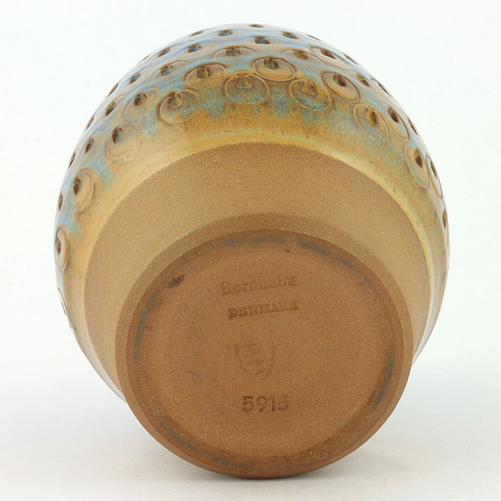 マリアンヌ・スタルク  ターコイズブルーのベース  レリーフ装飾  12cm  1960年代  #5915