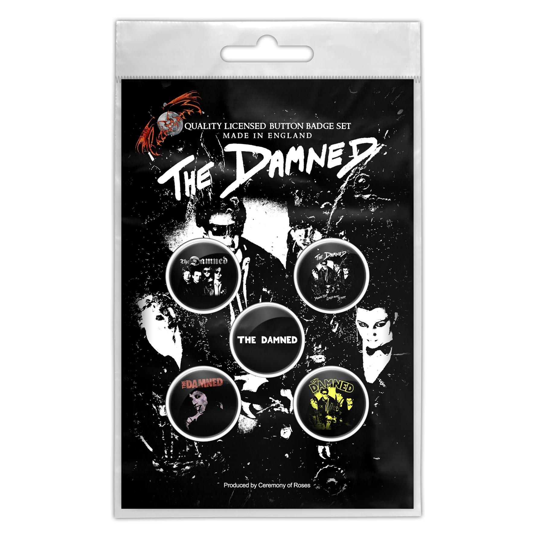 BUTTON BADGE PACK: THE DAMNED - YOUNG, HOT, LOUD AND STIFF