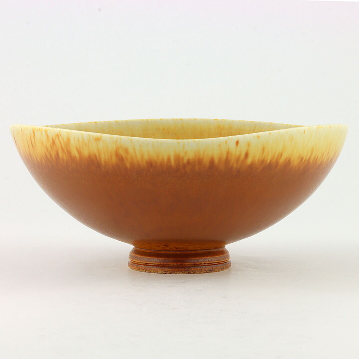 Berndt Friberg (1958) Unique Brown Triangular Haresfur Bowl 14 cm