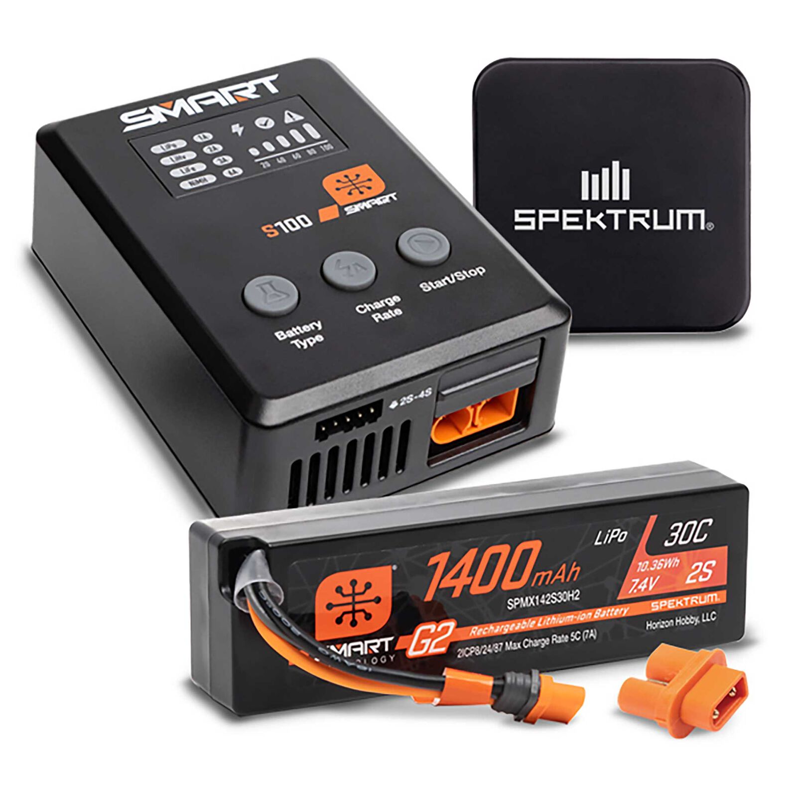 Spektrum SPMXPSS215I Smart Powerstage Surface Bundle: 1400mAh 2S 30C LiPo Battery (IC2) / 100W S100 Charger / 65W Power Supply / Adapter