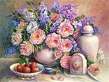 Fikabord i Blomsterskrud, Noessa Diamod Painting