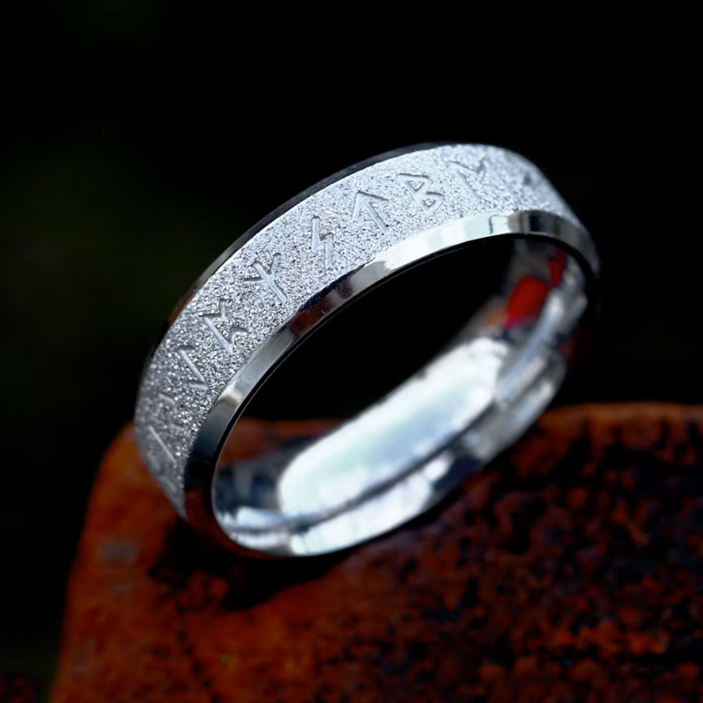 Ring Frosted Futhark Silver - Viking Ring Runer Frosted Sølv - 2