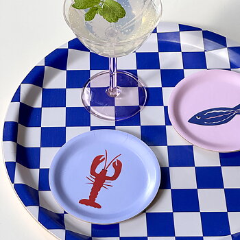 Sea Salt CHECKER  Round Serving Tray - 31 cm