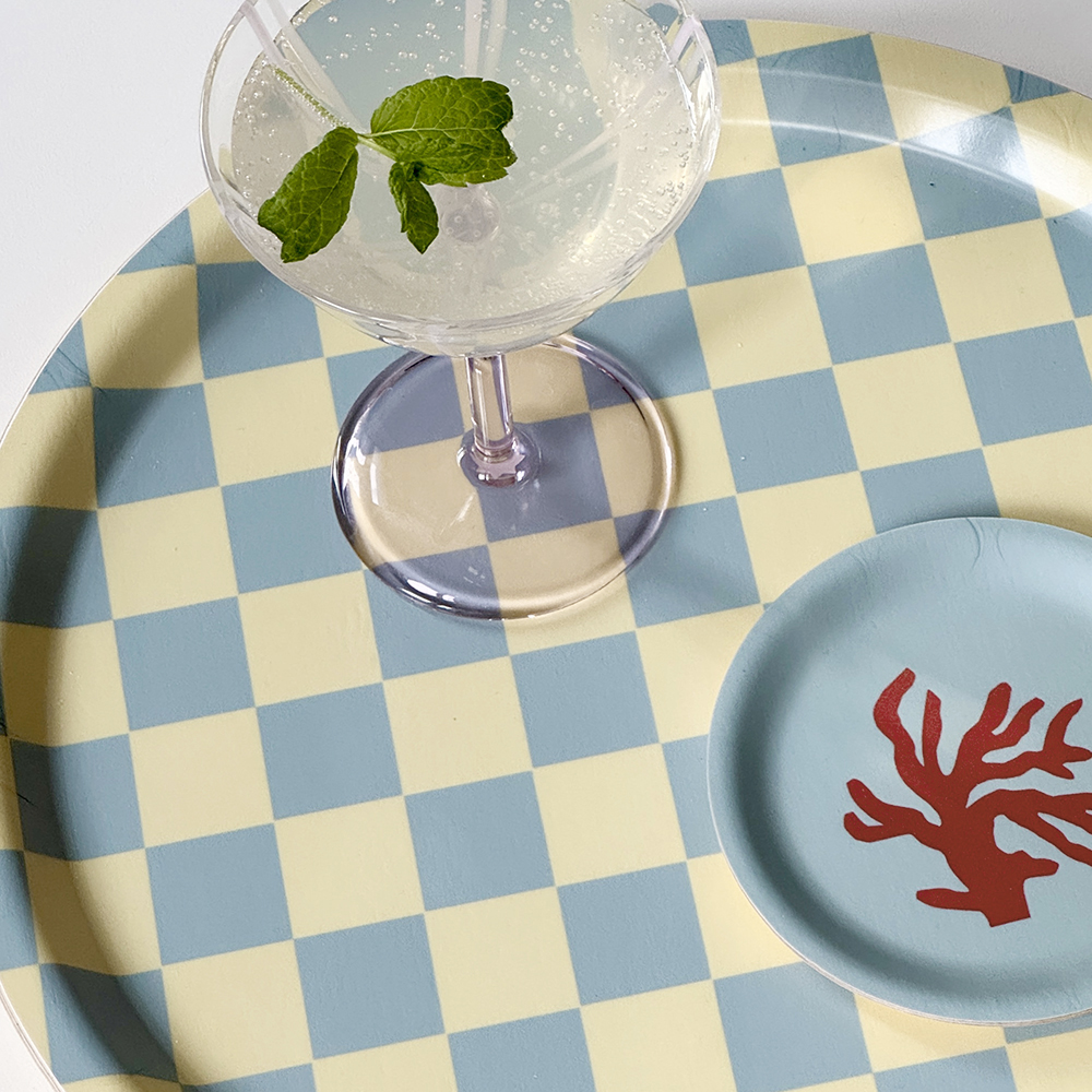 Lemon Seafoam  CHECKER  Round Serving Tray - 31 cm - 2