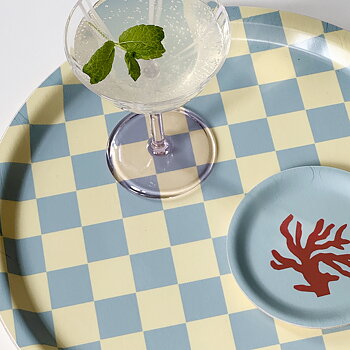 Lemon Seafoam  CHECKER  Round Serving Tray - 31 cm