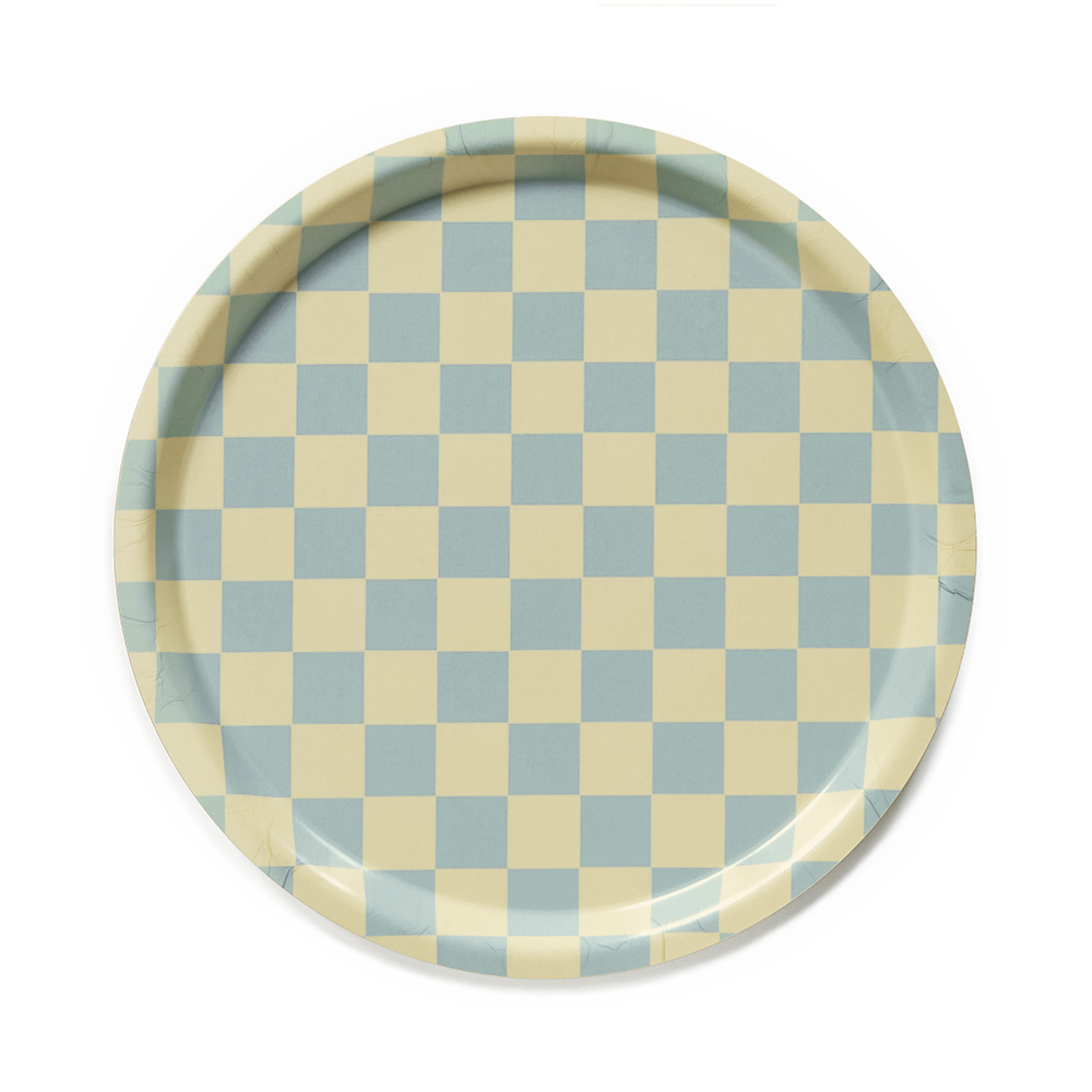 Lemon Seafoam  CHECKER  Round Serving Tray - 31 cm