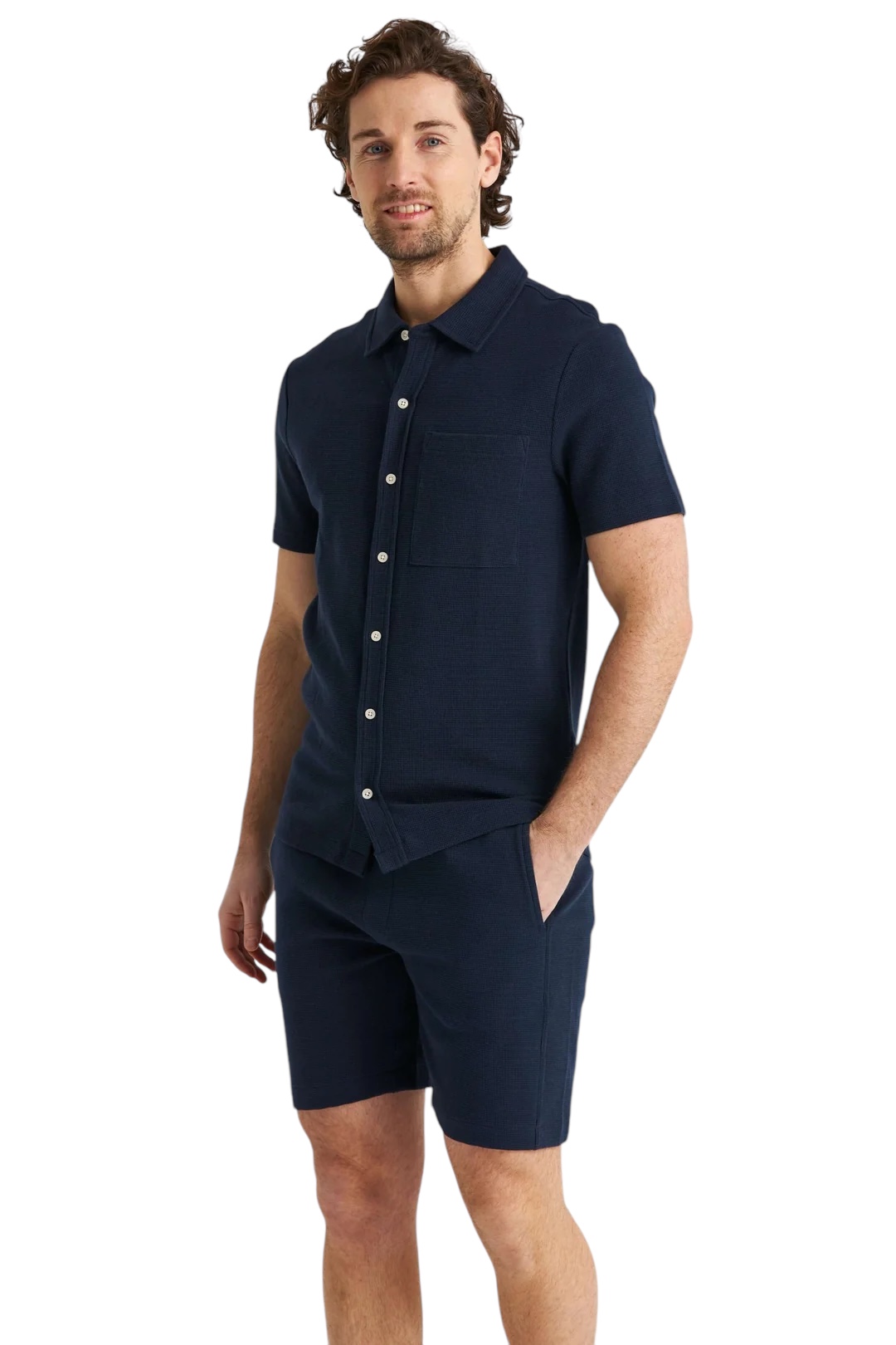 Våfflade navy shorts i 100% bomull - 2