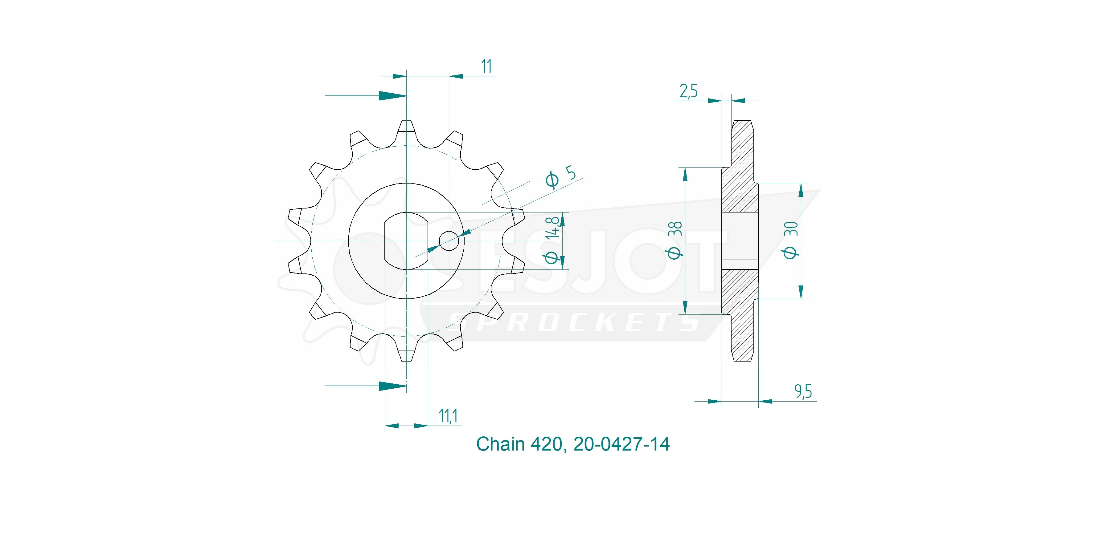 Front sprocket Kreidler 4/5 vxl 14 T. Esjot in the highest quality. Made in Germany - 3