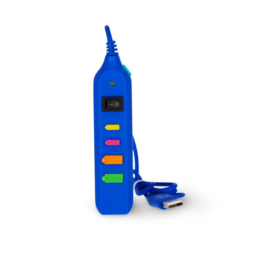 Mini USB Hub, grenkontakt för USB-sladdar, 5 portar, blå