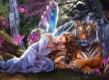 Tiger and Angel Girl, Noessa Diamond Painting