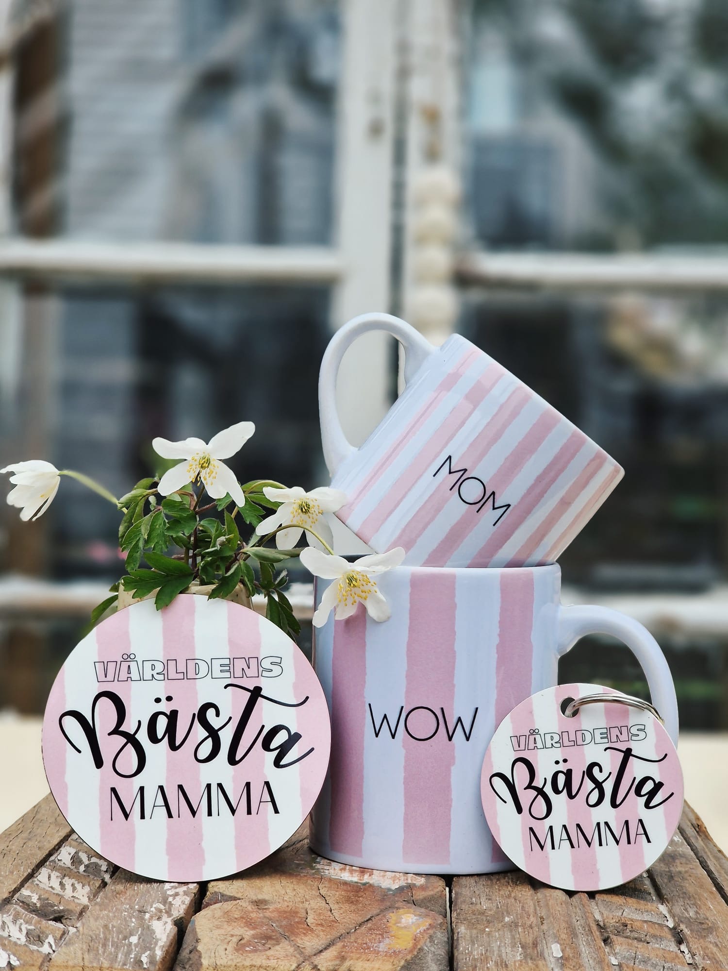 Mugg "MOM WOW" rosa rand - 4