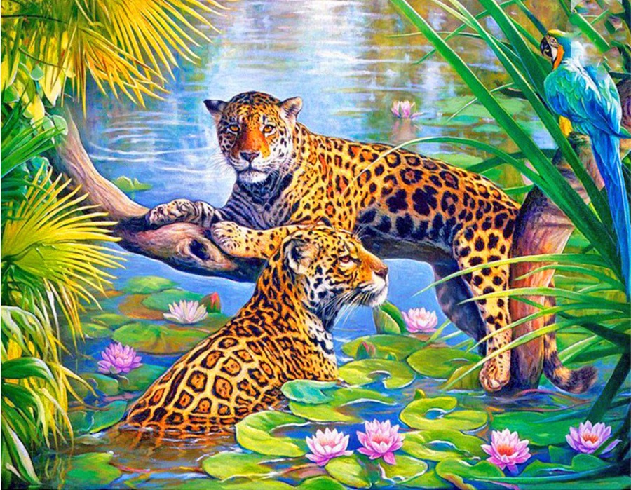 Jaguar in the Bath, Noessa Diamond Painting