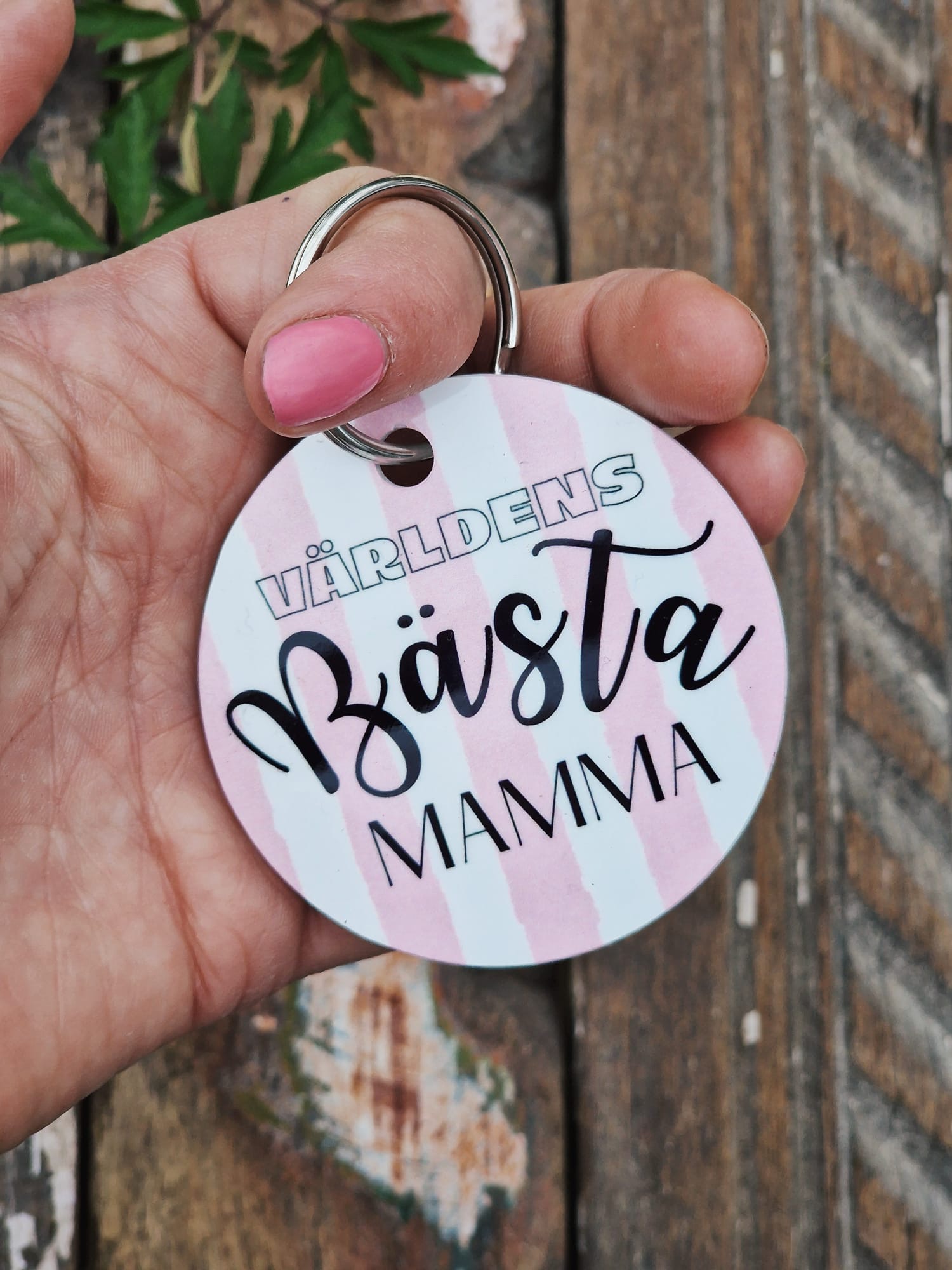 Nyckelring  - Världens bästa mamma, rosa rand
