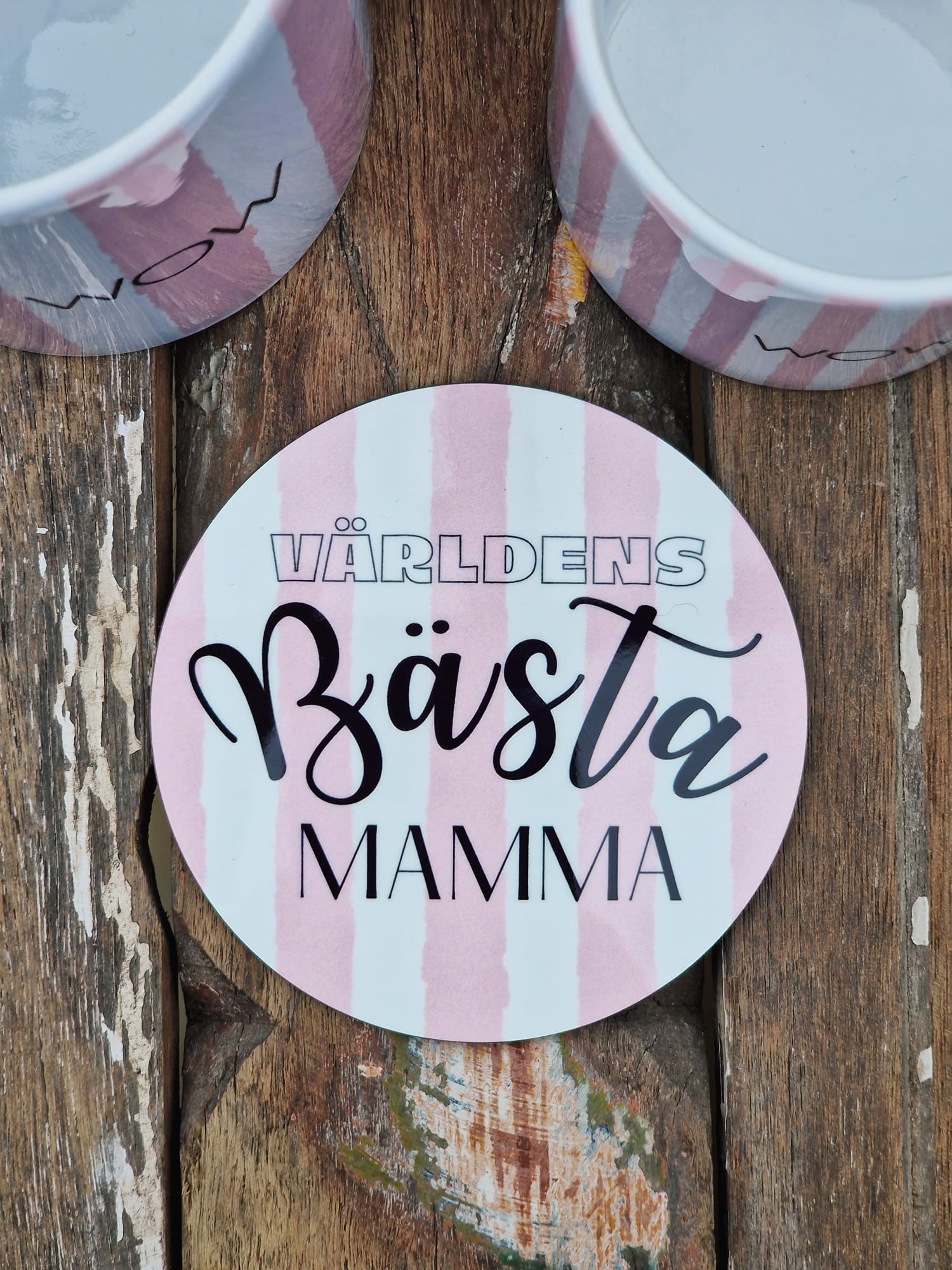 Glasunderlägg  - Världens bästa mamma, rosa rand
