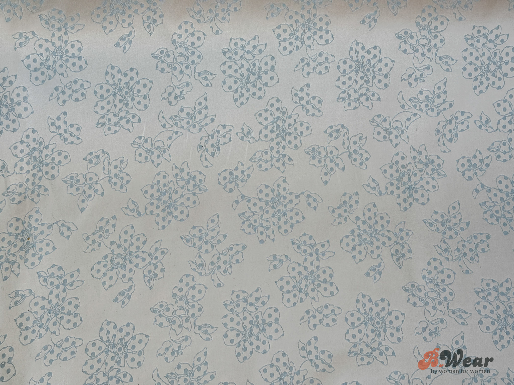 Stretch Satin - Ice blue with silver flowers