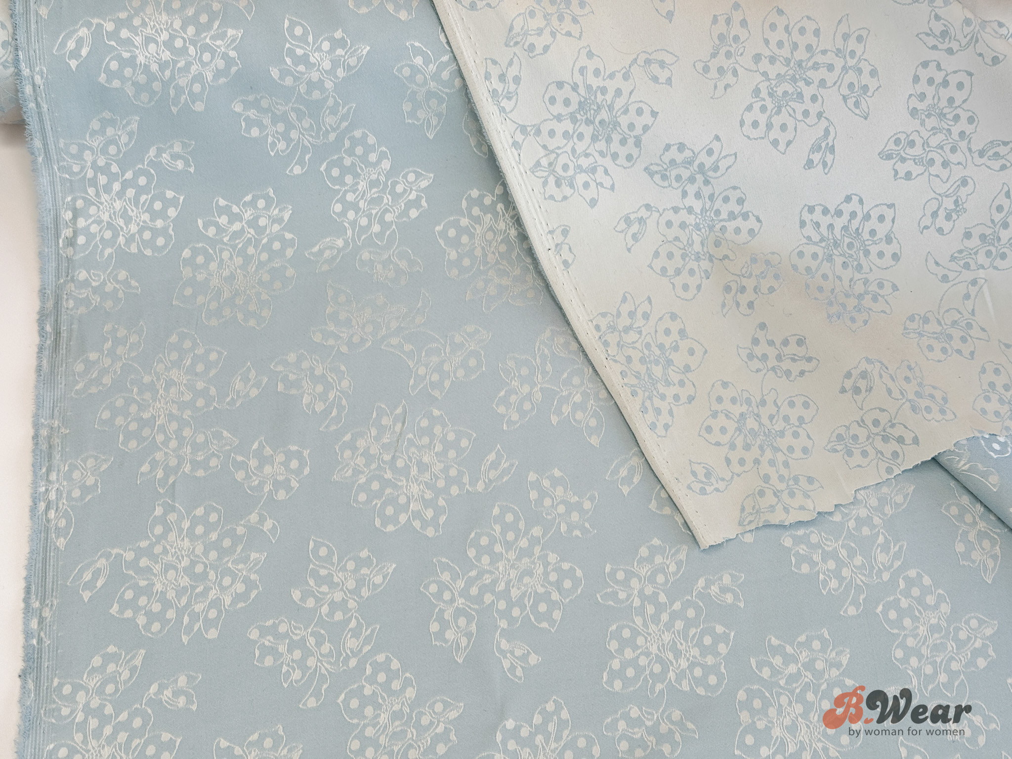 Stretch Satin - Ice blue with silver flowers - 2