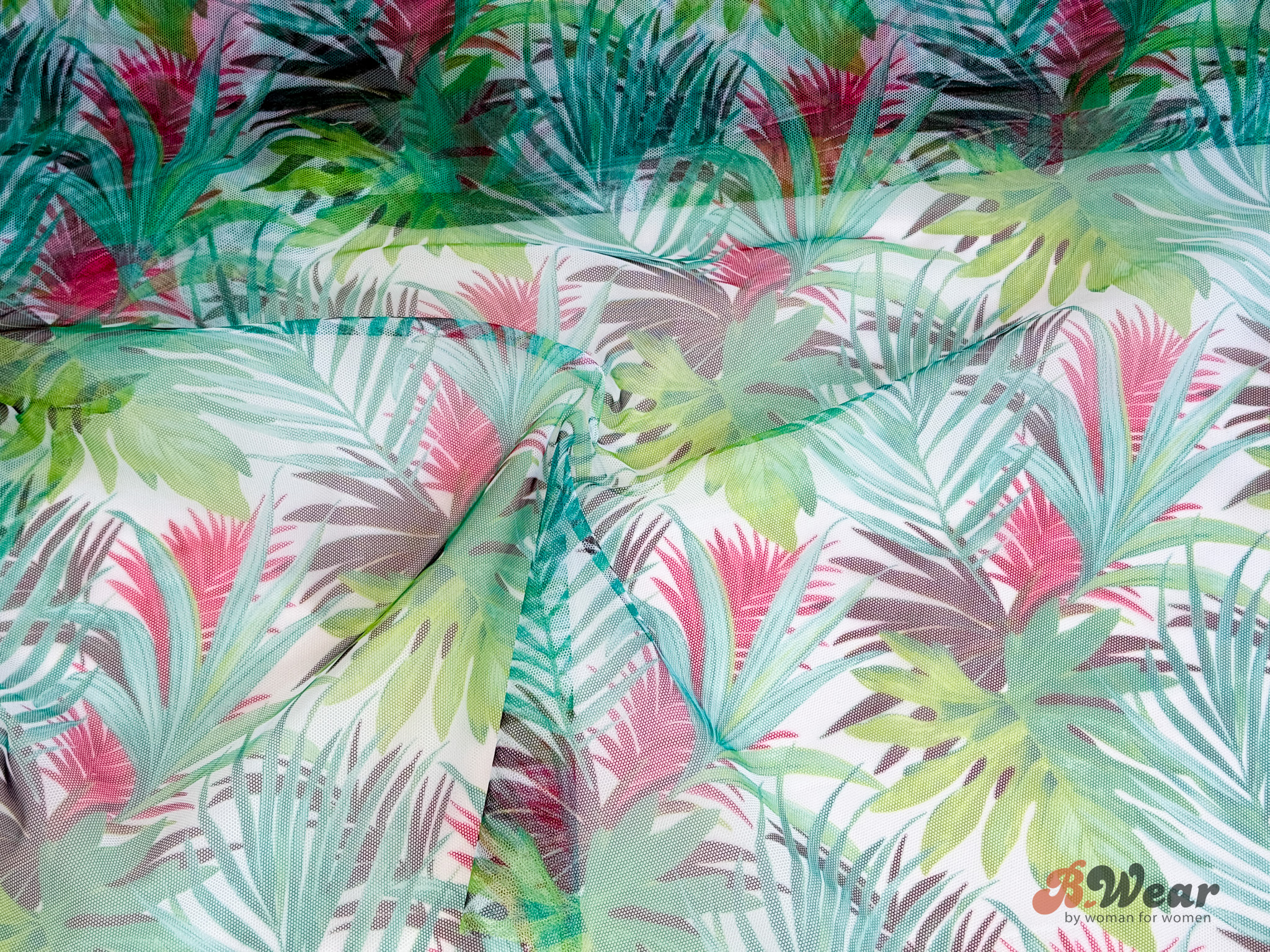 Soft bra tulle - Printed with exotic leaves