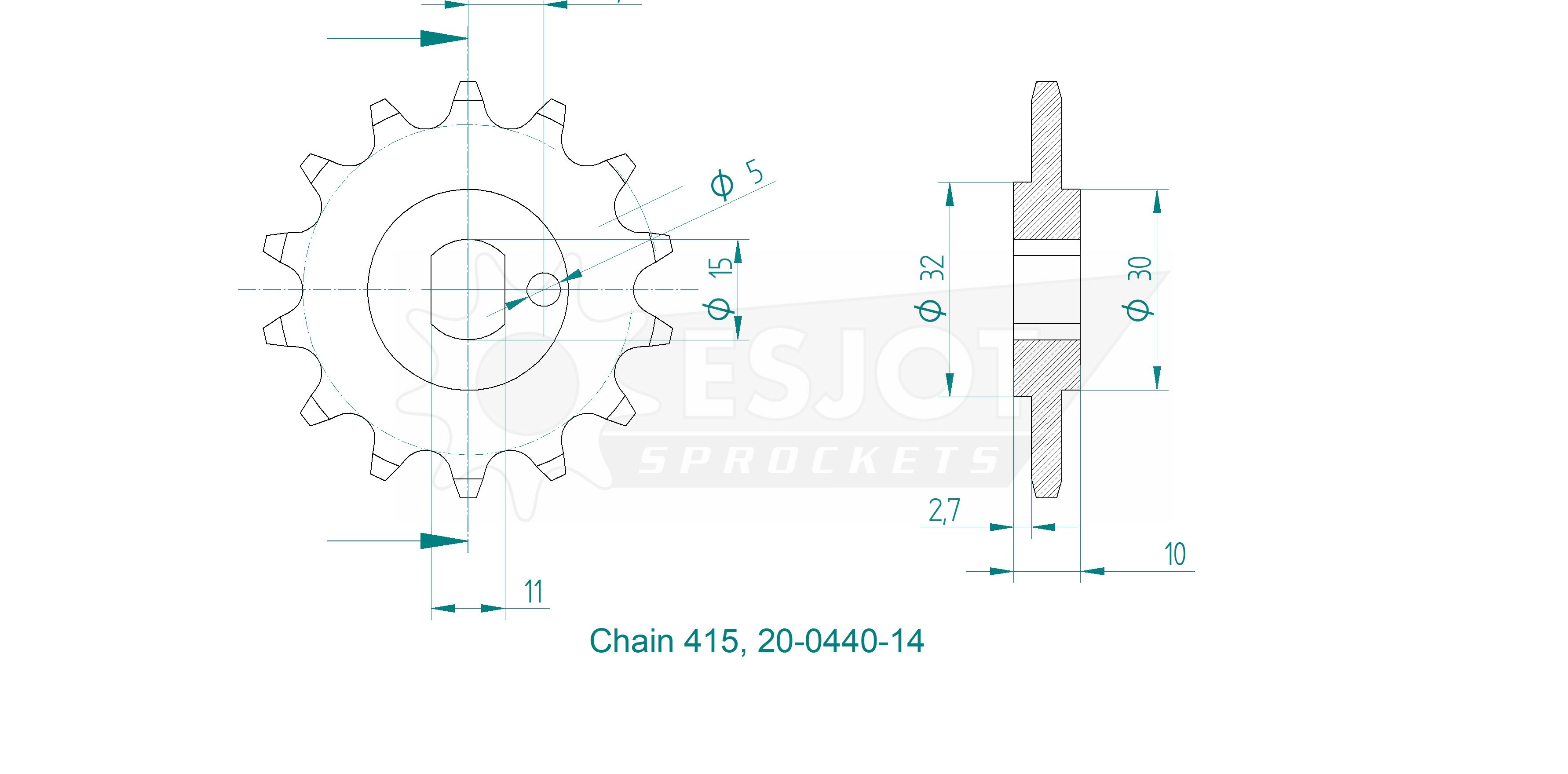 Front sprocket Kreidler 4/5 vxl 14 T. Esjot in the highest quality. Made in Germany 415 chain - 3