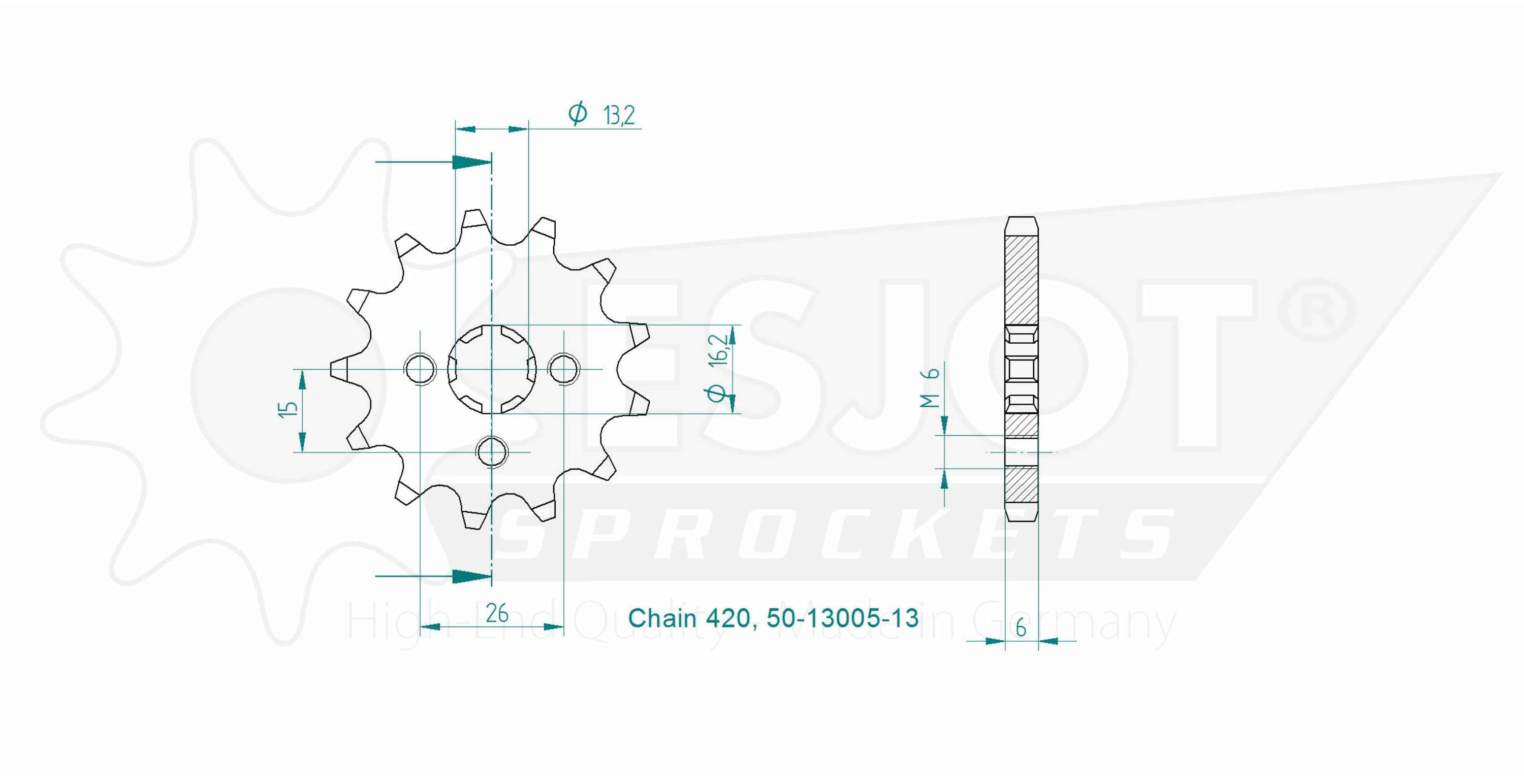 Front sprocket 13 T. Yamaha & Suzuki. Esjot in highest quality. Made in Germany - 2
