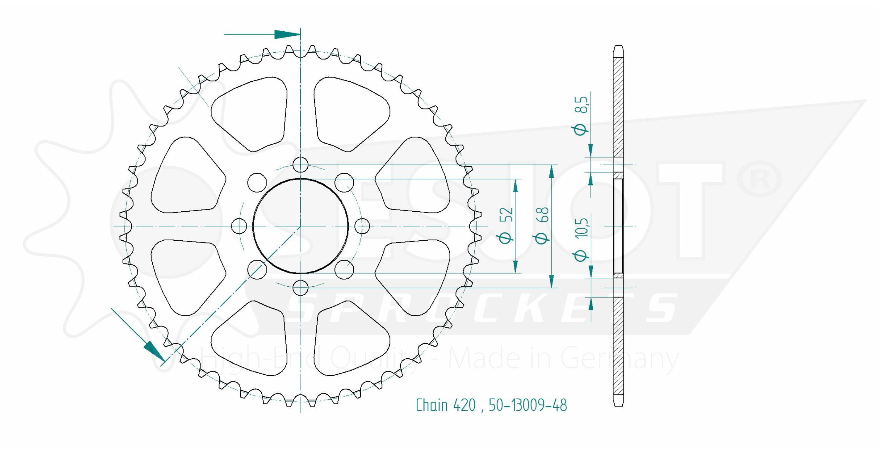 Rear sprocket Suzuki TS50 48 T. Esjot in the highest quality. Made in Germany 420 chain - 2