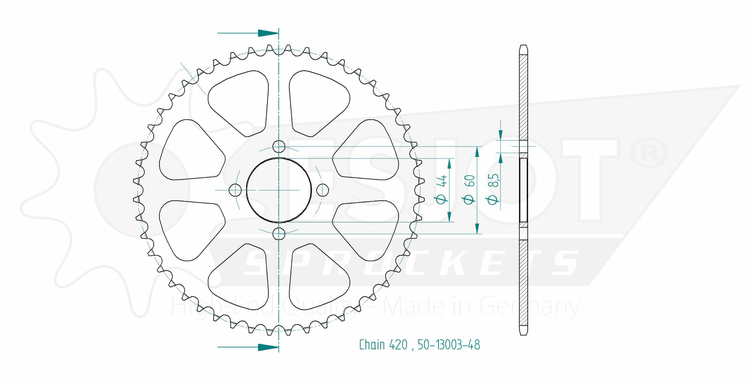 Sprocket rear, Yamaha FS1 from 1977 and DT50 MX . 48 T Esjot in highest quality. Made in Germany. - 2