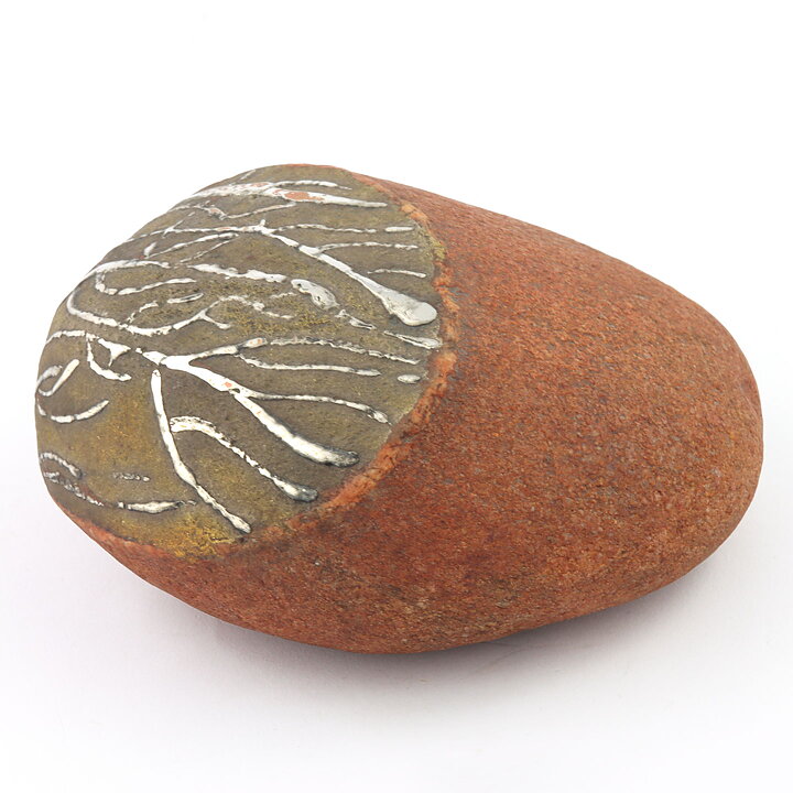 Börje Skohg (1976) Unique Stone with Abstract Silver Decor 10 cm