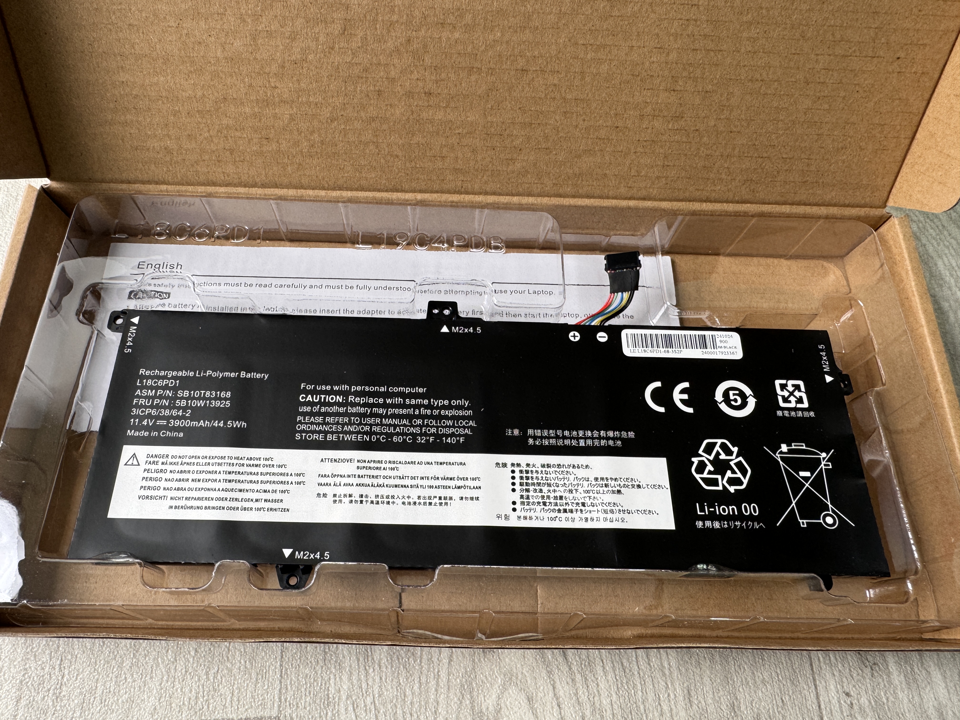 NY! Batteri Lenovo ThinkPad X13 Gen 1 X390 X395 Series 11.4V 3900mAh L18M6PD1