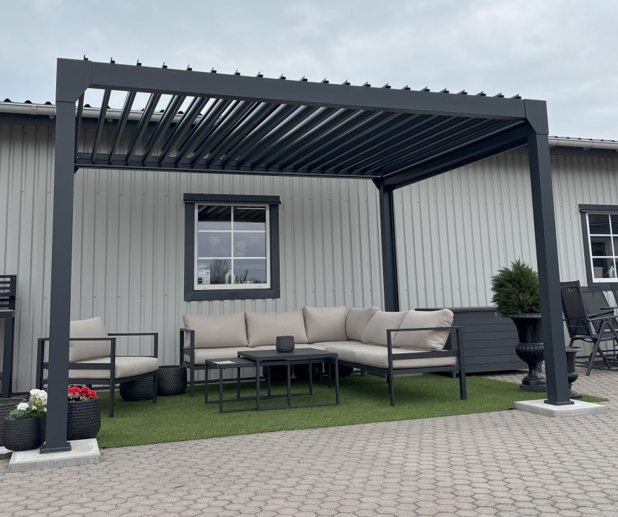Pergola i antracit med integrerad LED-belysning för uteplats