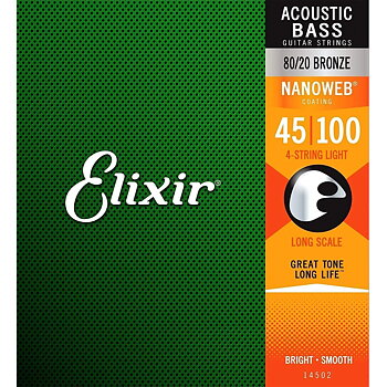 Elixir Nanoweb 80/20 Bronze Acoustic Bass Strings 045-100