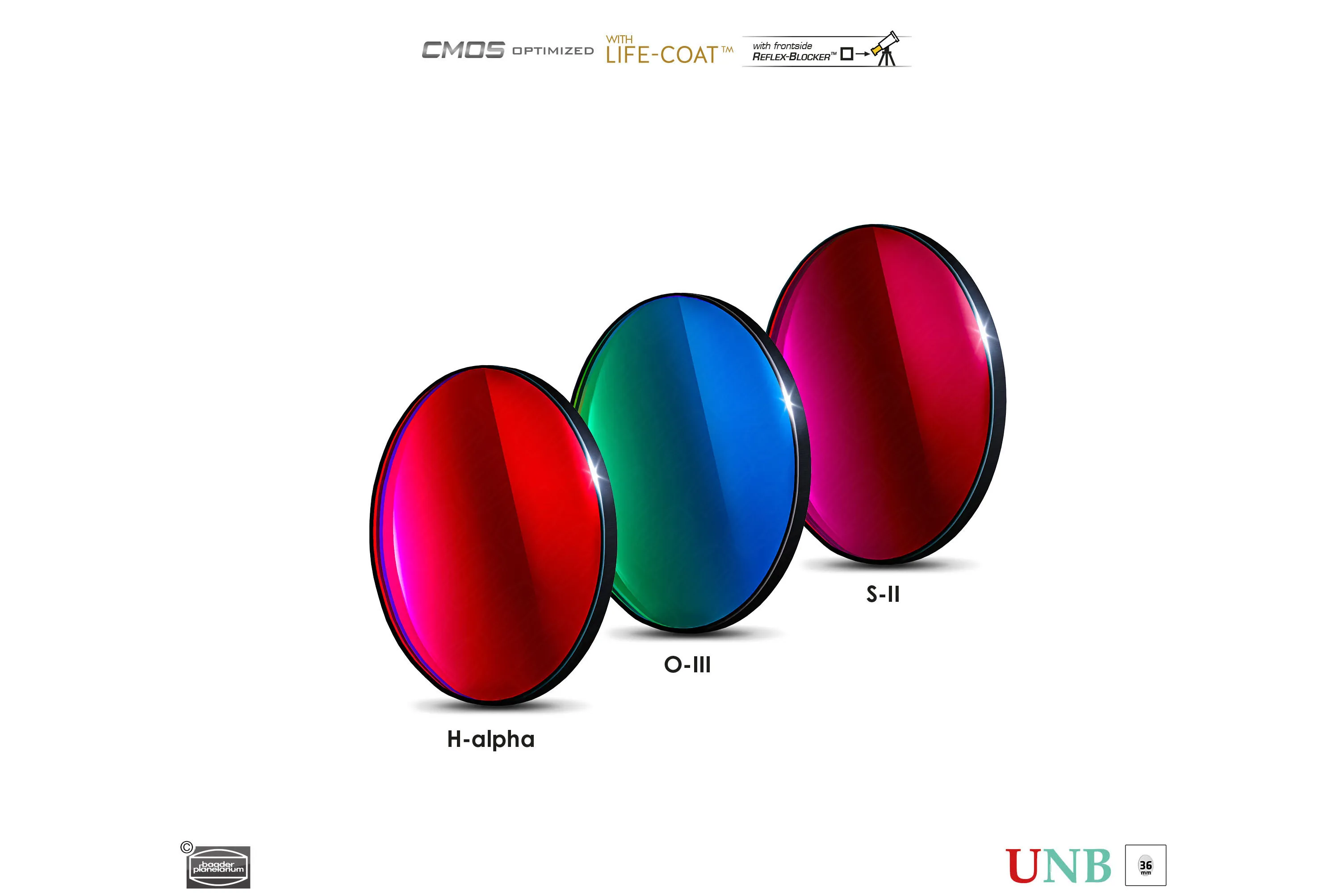 BAADER-PLANETARIUM SMALBANDSFILTER-SET - 3,5 NM / H-ALFA, O-III, S-II - 6