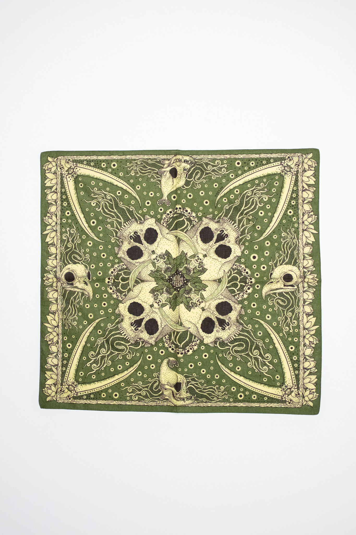 Indigofera - Skull Bandana Cotton Voile Green - 2