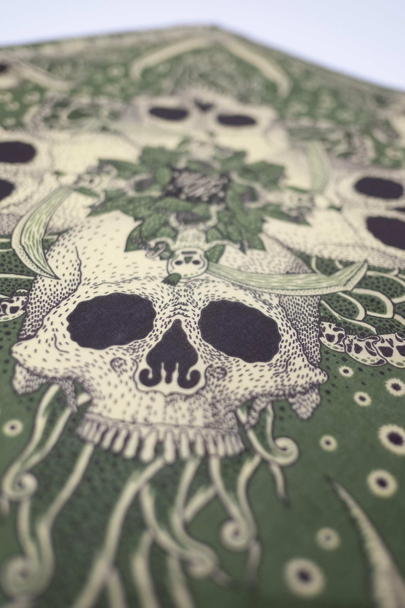 Indigofera - Skull Bandana Cotton Voile Green - 4