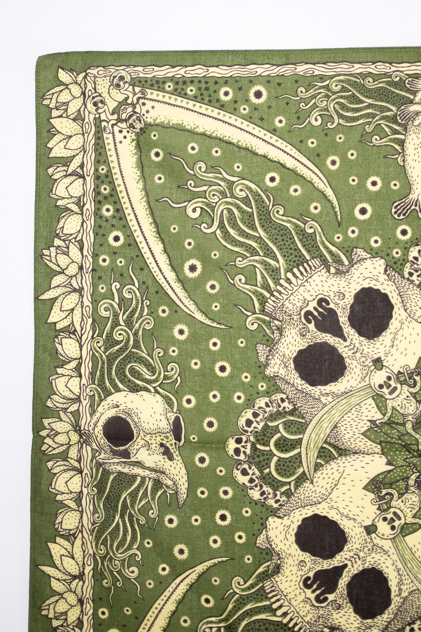 Indigofera - Skull Bandana Cotton Voile Green - 3