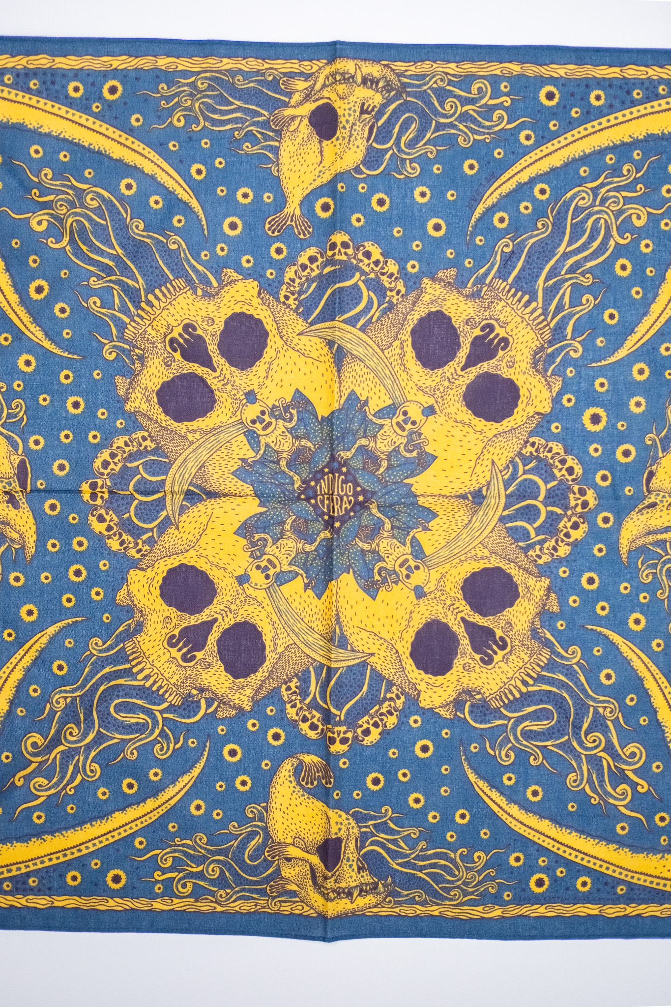 Indigofera - Skull Bandana Cotton Voile Blue - 3