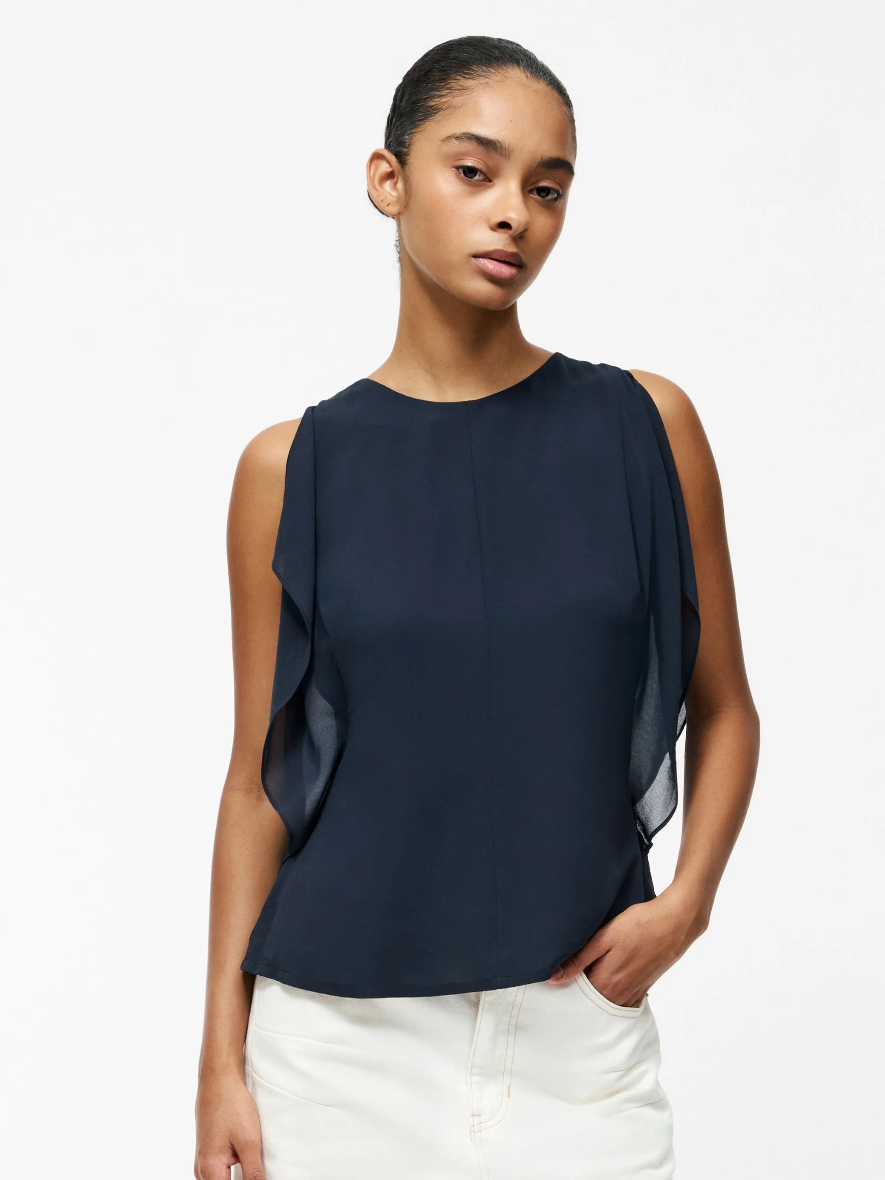 Eden Georgette Flutter Slv Top - Navy - French Connection
