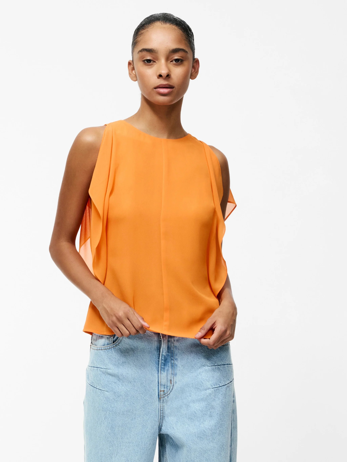 Eden Georgette Flutter Slv Top - Orange - French Connection