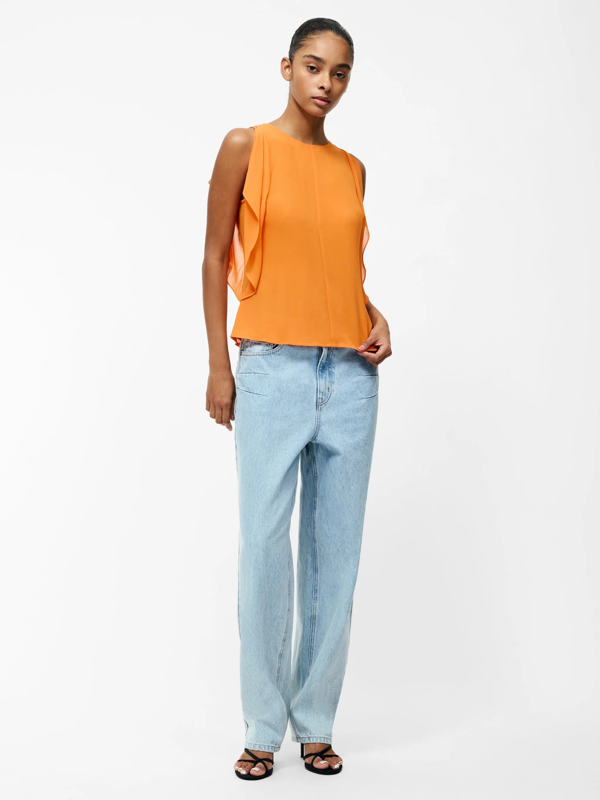 Eden Georgette Flutter Slv Top - Orange - French Connection - 3