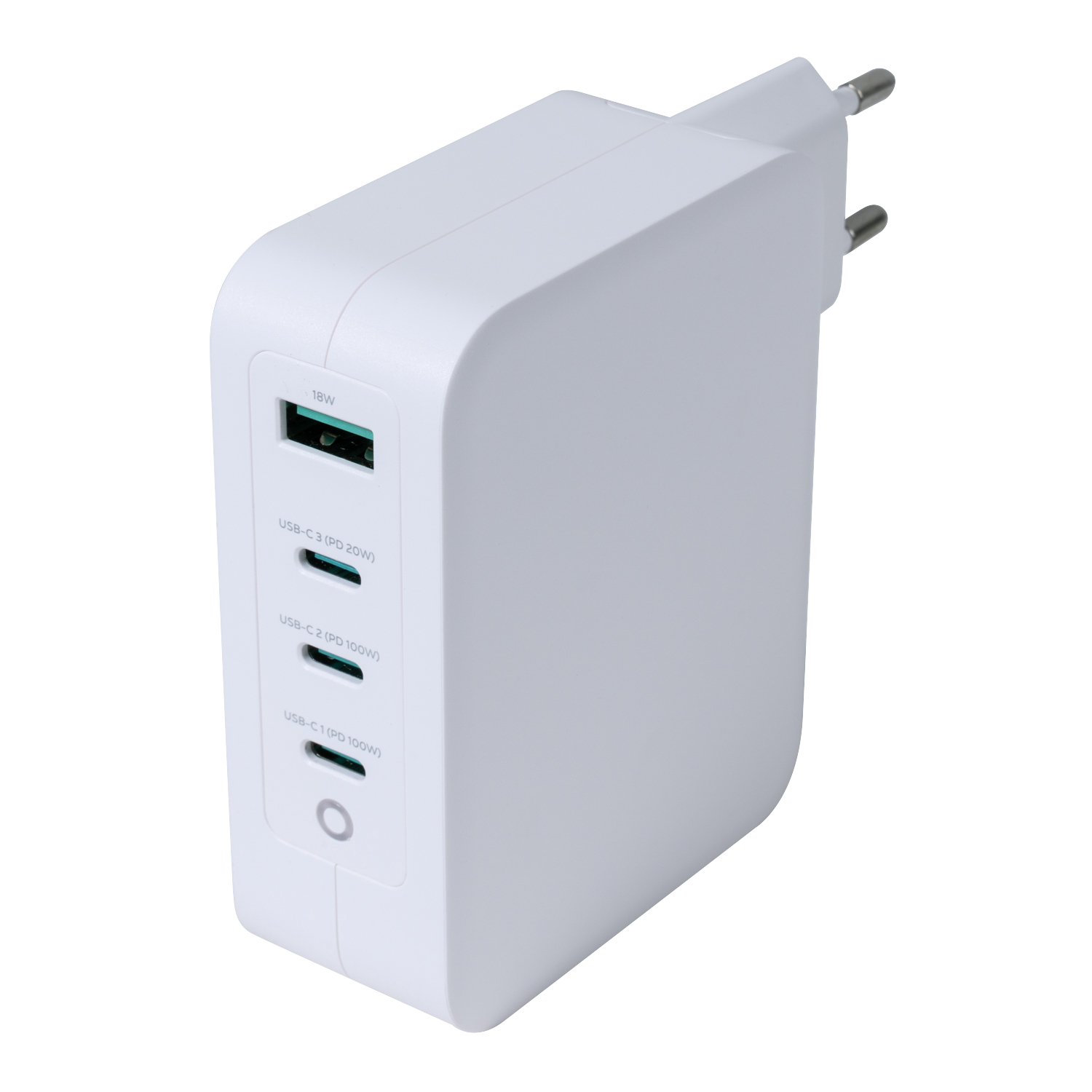 Deltaco USB GaN väggladdare, 1x USB-A, 3x USB-C, totalt 130 W, vit