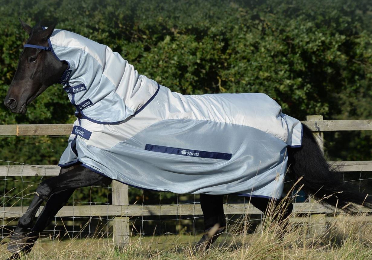 Bucas Buzz-Off Rain & Neck Flugregntäcke - Silver/Blå (130)