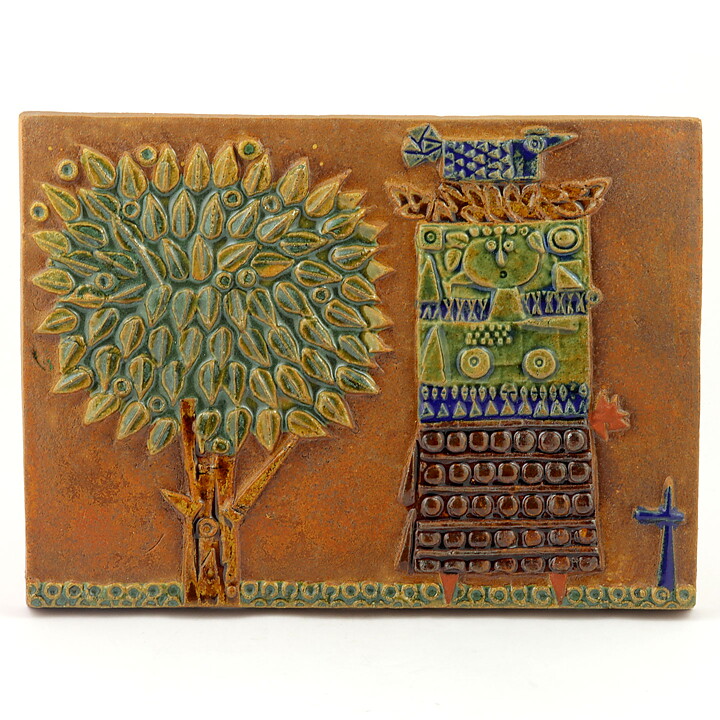 Stig Lindberg (1960s) Wall Plaque with Woman and Tree 30 cm (2)