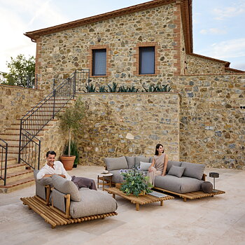 Sticks platform sofa with chaise longue, Teak - Cane-Line