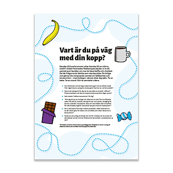 En sida med ljusblå ram, text och rubriken "Vart är du påväg med din kopp?"