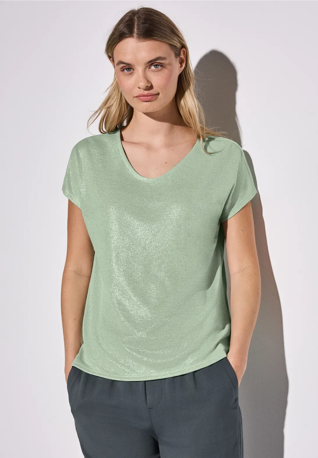 SOL Coated V-neck Shirt - Soft Jade Green - Street One - 6