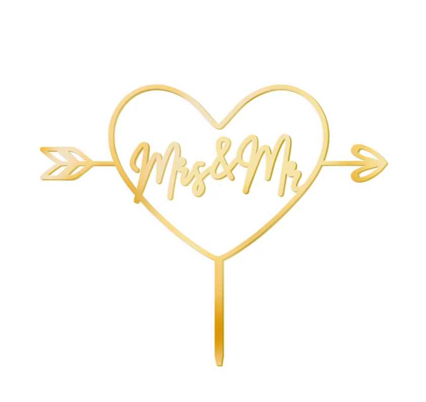 Cake topper "Mrs & Mr" - Akryl Guld -1