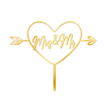 Cake topper "Mrs & Mr" - Akryl Guld -1