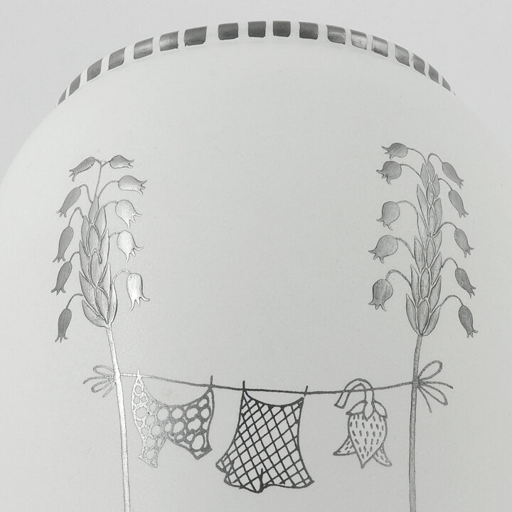 Stig Lindberg (Grazia 1951) White Vase with Plants and Clothesline Decor 22 cm