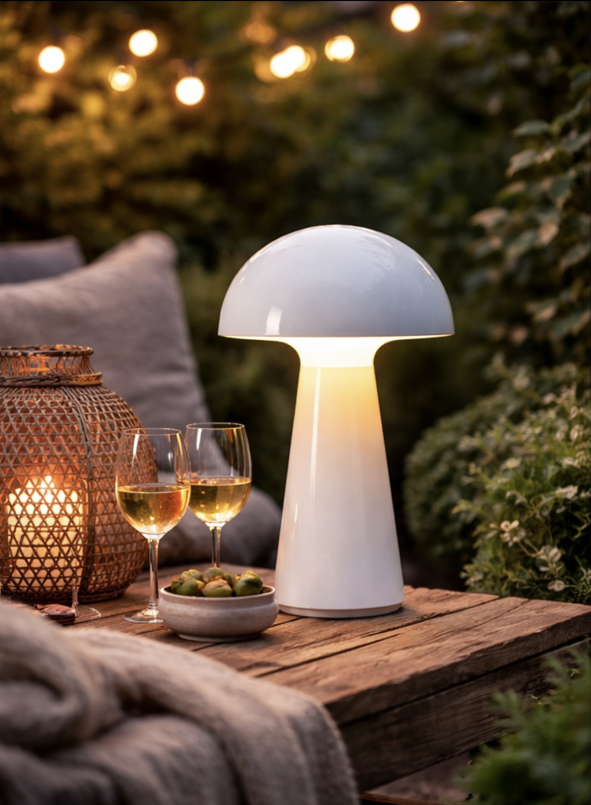 Lampa Mushroom vit med justerbar ljusstyrka 28 cm. Portabel lampa