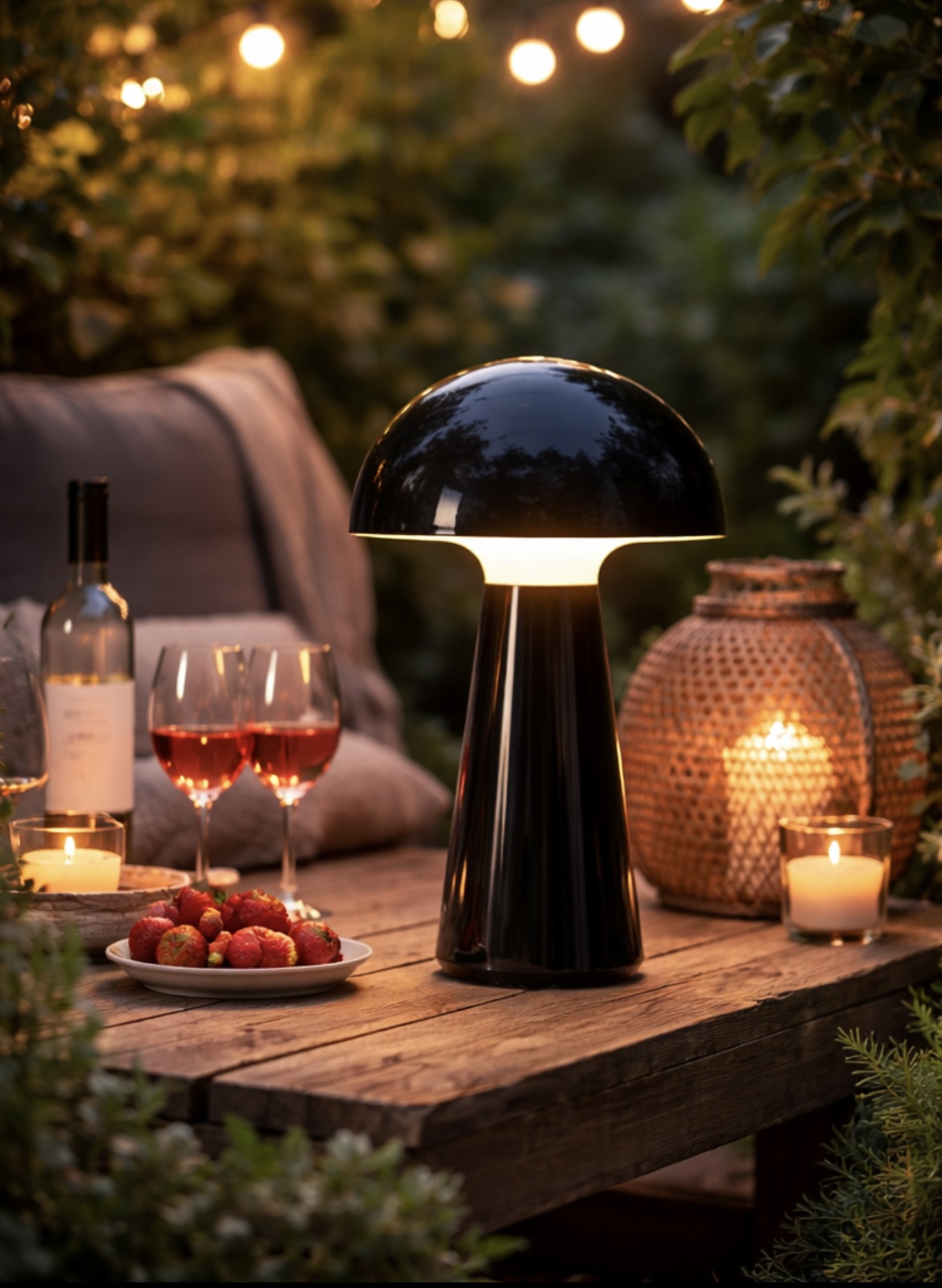 Lampa Mushroom svart med justerbar ljusstyrka 28 cm. Portabel lampa