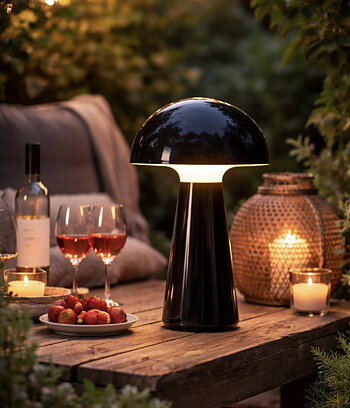 Lampa Mushroom svart med justerbar ljusstyrka 28 cm. Portabel lampa